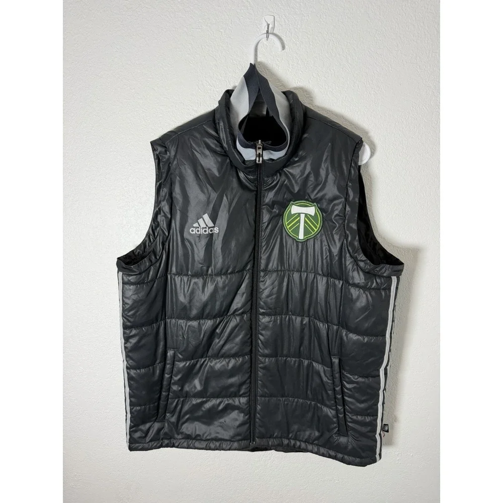 Portland Timbers Adidas MLS Puffer Vest Black Size XL Sleeveless Zip Fan Jacket